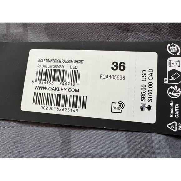 Oakley Golf Transition Ransom Shorts Mens Sz 36 Collage Uniform Grey - Picture 4 of 5